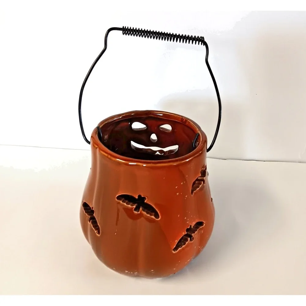 Halloween 3D Ghost Bat Pumpkin Ceramic Candle Holder Lantern Spooky Decor